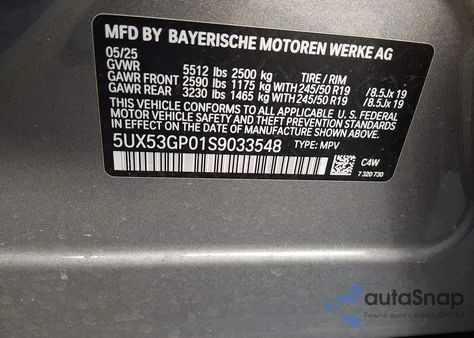 2025 BMW X3 30 xDrive from USA, damaged, VIN 5UX53GP01S9033548